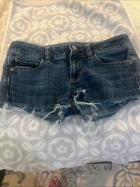 American Eagle Outfitters Dark Blue Frayed Denim Cutoff Shorts